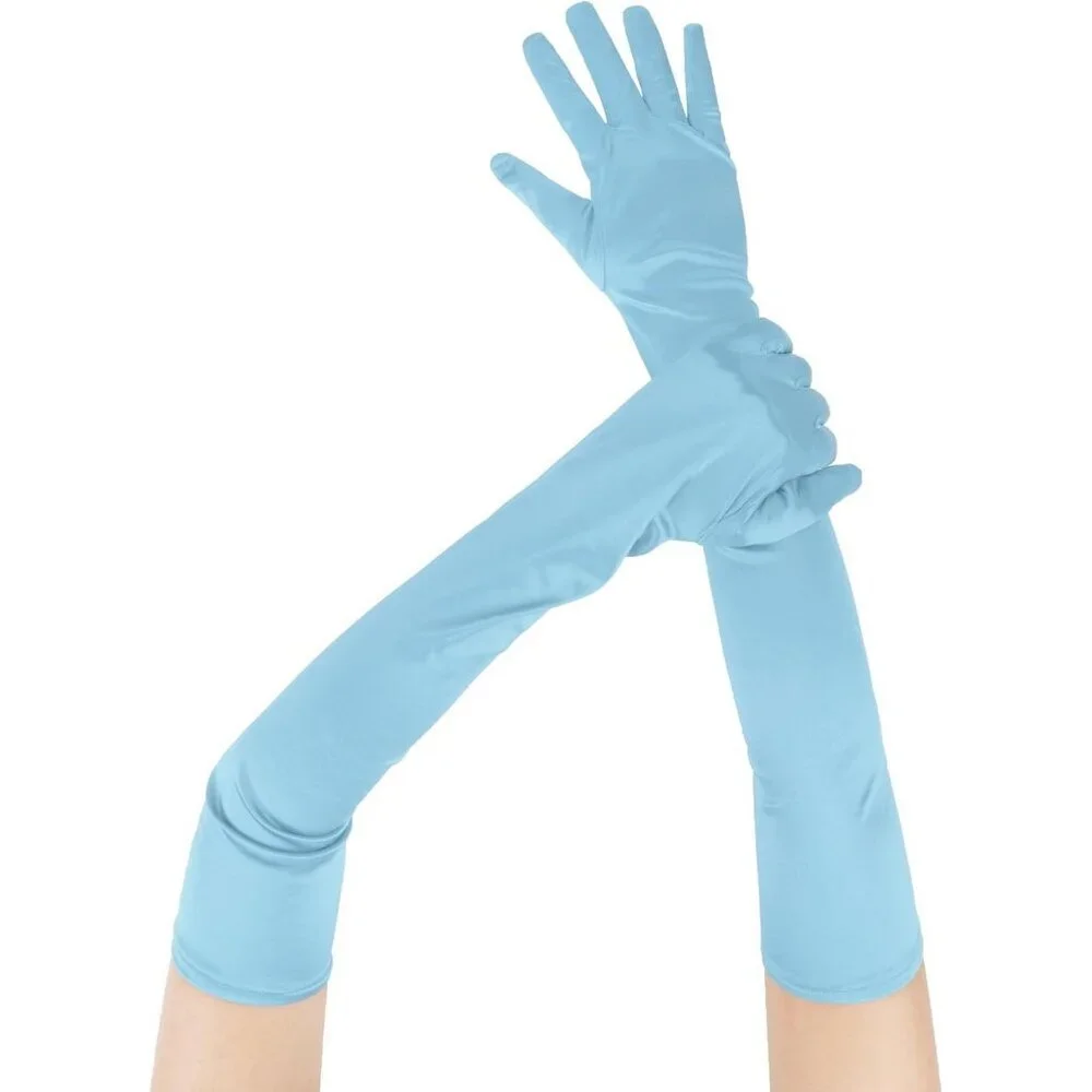Women's Evening Blue Long Satin Gloves Elbow Length Formal Party Prom Wear